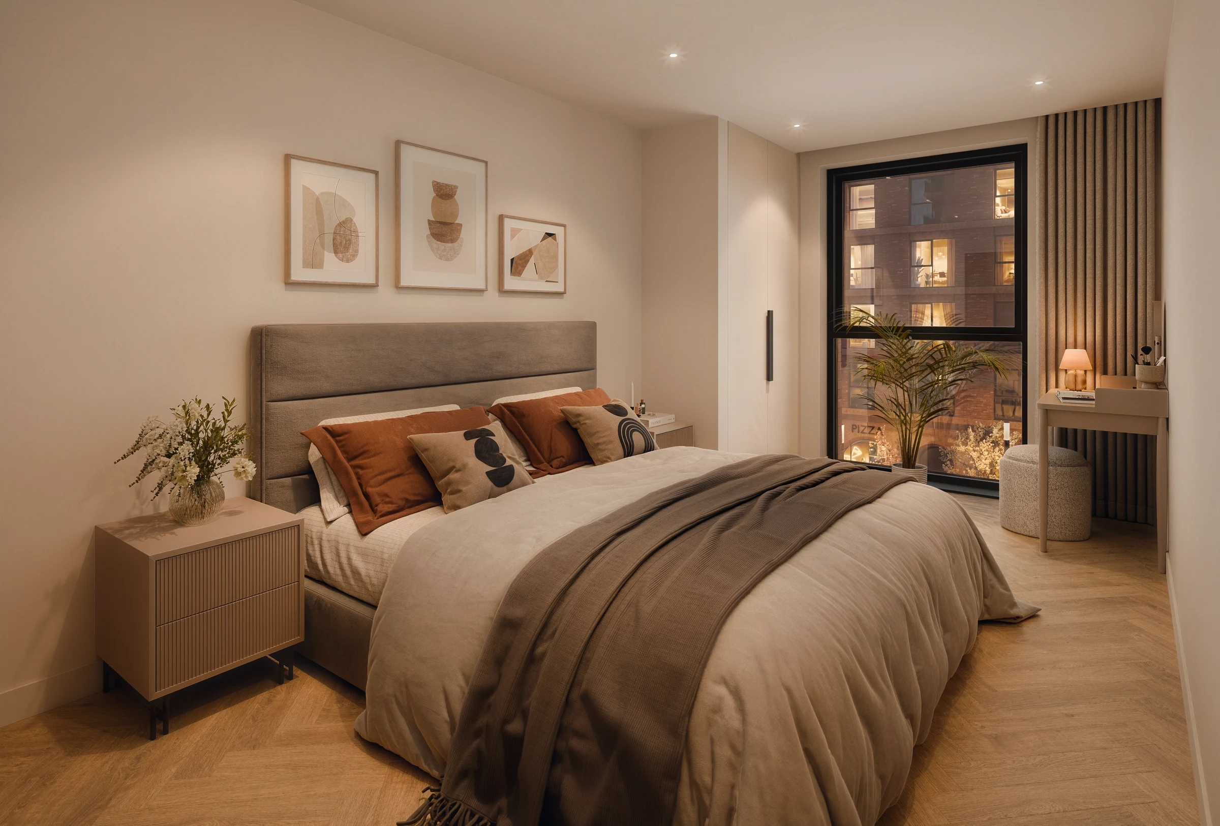 CGI of an apartment bedroom